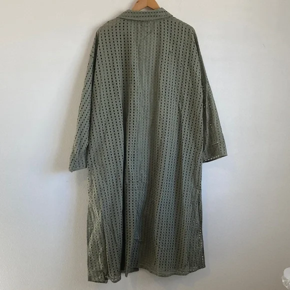 By Anthropologie Collared Eyelet Duster One Size‎ Olive Green - Picture 6 of 8